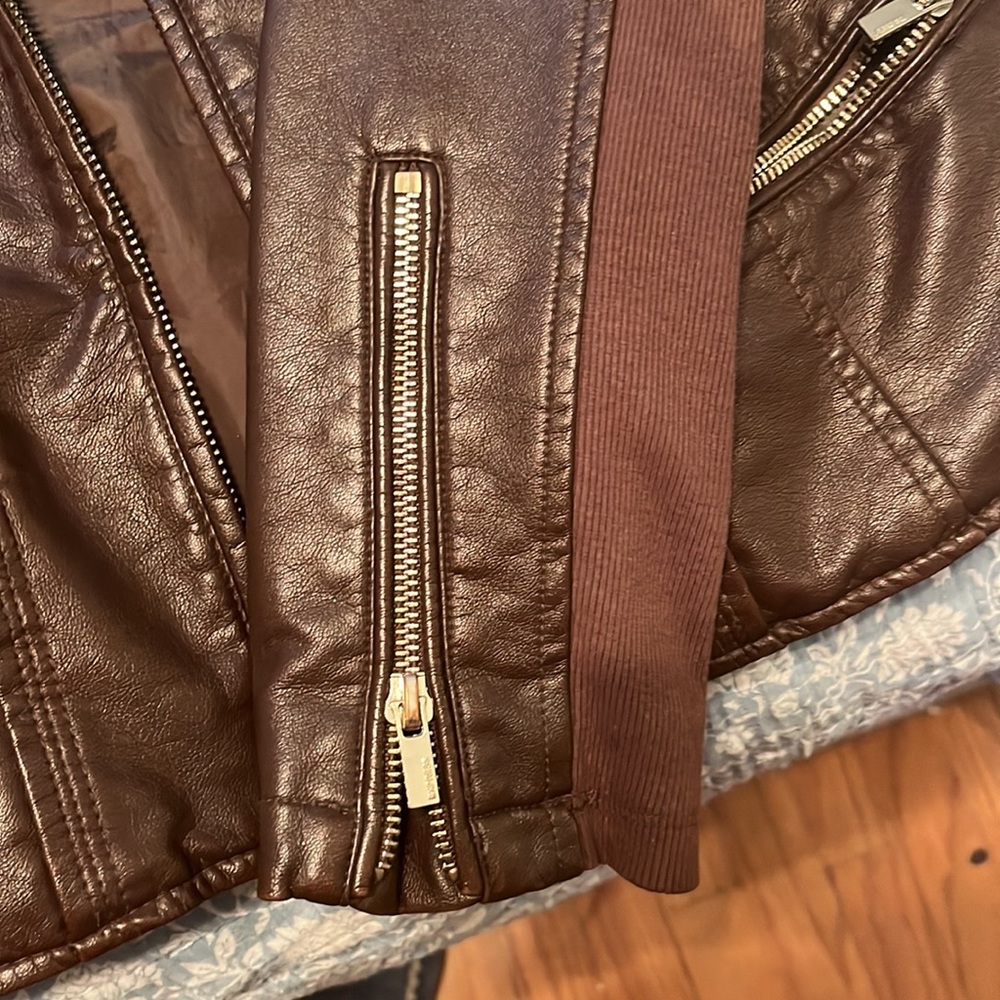 Express Brown Leather Fitted Jacket - image 2